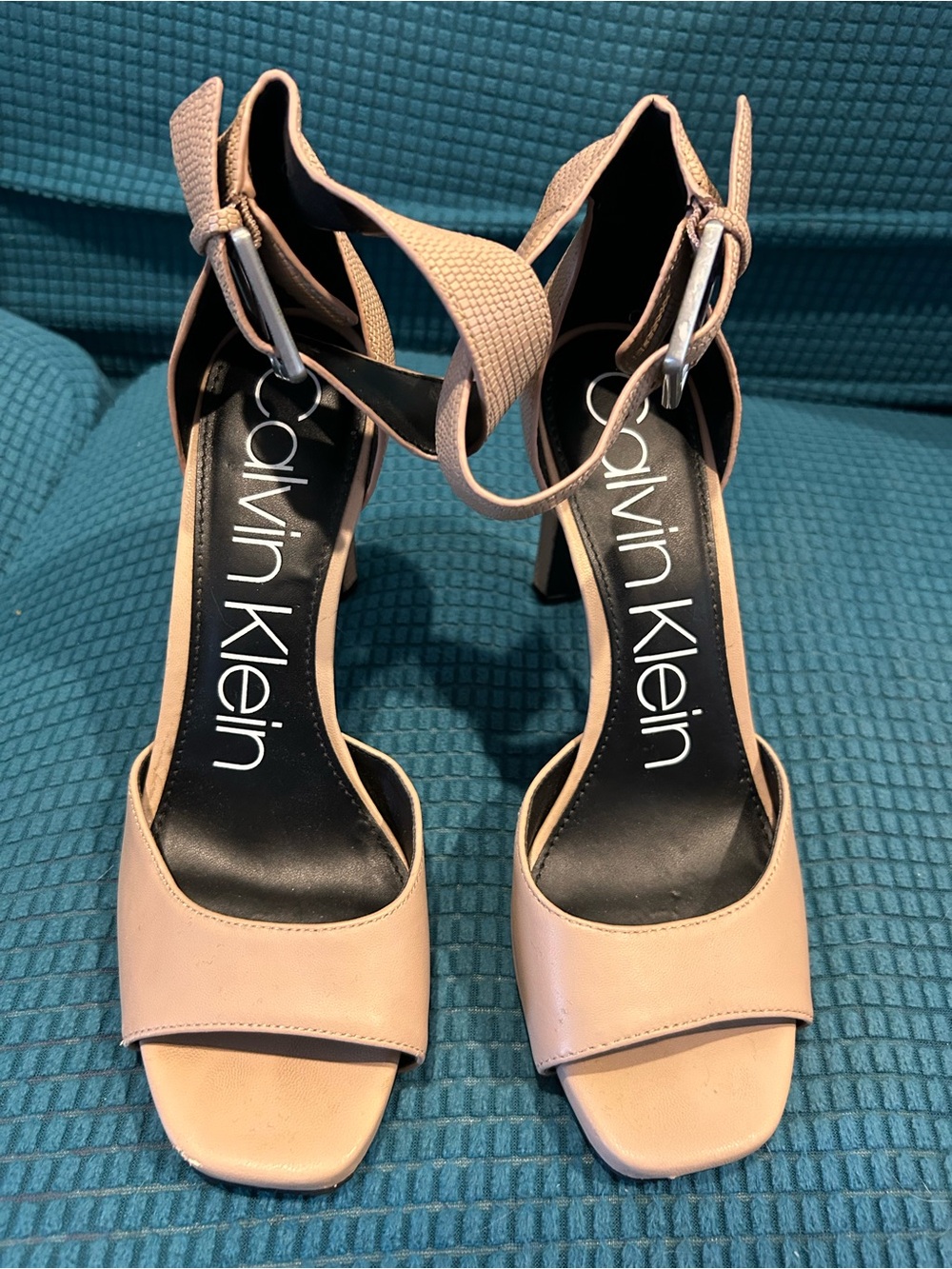 Calvin Klein Blush Strappy Block Heel Sandals